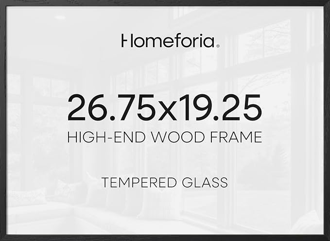 Homeforia 19.25x26.75 Black Wood Puzzle Frame, High End Oak 19.25 x 26.75 Frames without Mat, Wooden 26.75x19.25 Picture Frames for Wall, 19.25by26.75 Poster Frames, Tempered Glass, Wall Kit, Set of 1