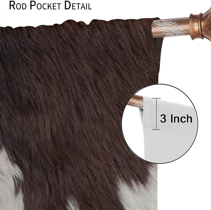 Cow Print Blackout Curtain,Retro Animals Fur Skin Cowhide Farm Style Window Treatments Rod Pocket Curtain for Bedroom Living Room Kitchen Decor Drapes 42x45in