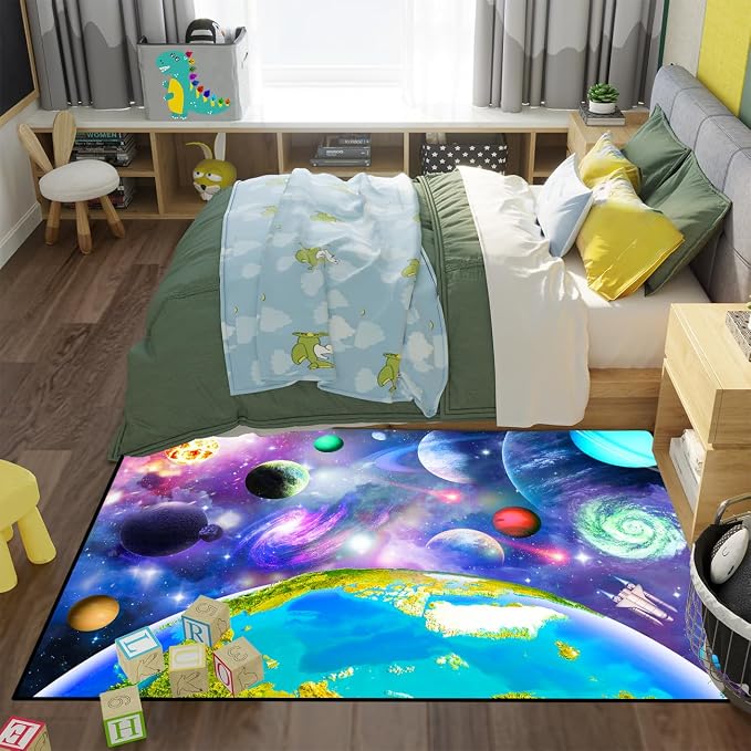 Space Rug for Boys Room - Galaxy Carpet for Kids Space Rugs for Kids Bedroom Galaxy Mat Decor for Boys Room Bedroom Playroom LivingRoom Decor 5'×7'