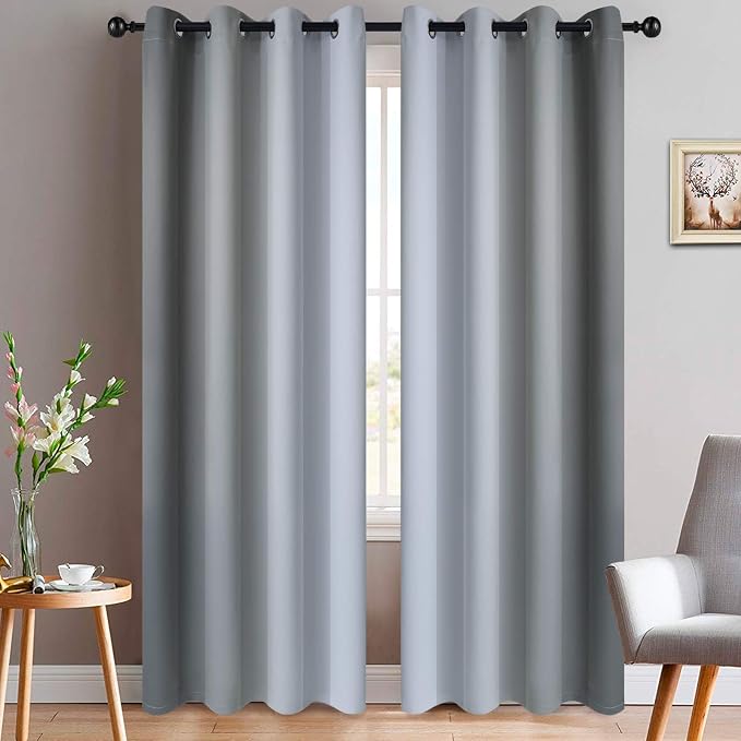 Yakamok Ombre Curtains Grey and Greyish White for Living Room,52Wx84L | Room Darkening Curtains 84,Thermal Insulated Gradient Color Drape,Light Blocking Grommet Window Curtains for Bedroom,2 Panels