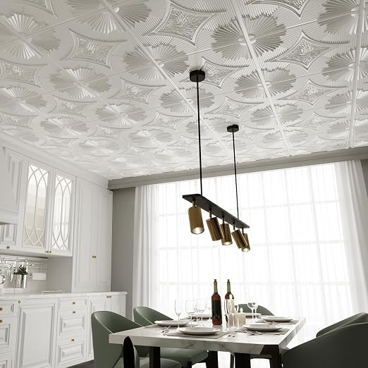 Art3d Drop Ceiling Tiles 24x24 in White (24-Pack, 96 Sq.ft), 3D Wainscoting Panels Glue Up 2x2
