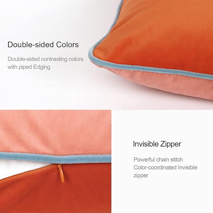 Btyrle Velvet Throw Pillow Covers 16x16 Inch Set of 4 Decorative Velour Pillowcases Modern Double-Colored Cushion Covers for Sofa Couch, Cold