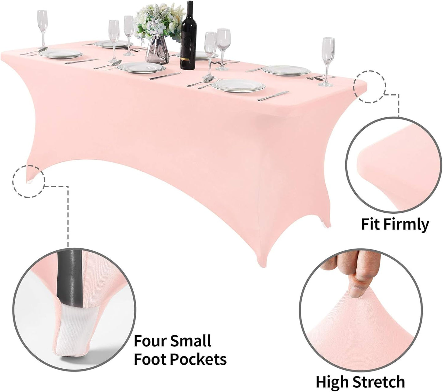 2Pack Spandex Table Cover for 6Ft or 4fT or 8ft Table Universal Fitted Stretch Tablecloth for Party, Banquet, Wedding and Events-Blush Pink