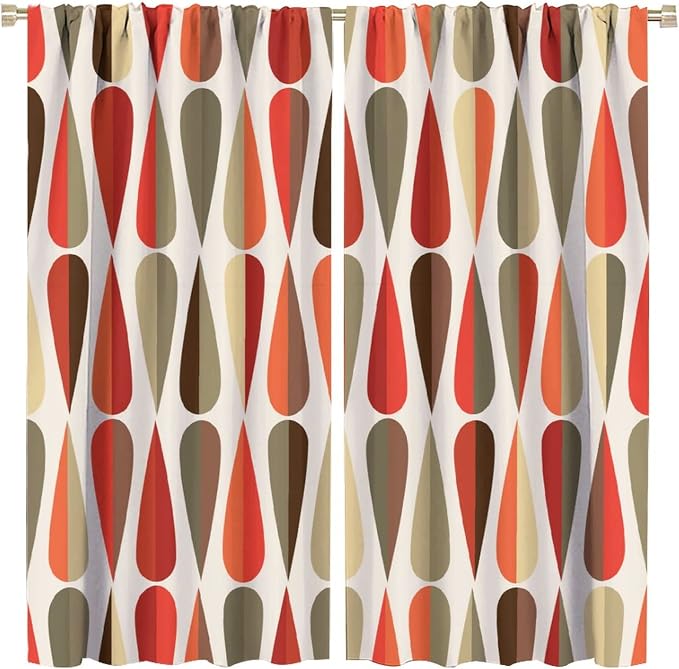 JESTRONRY Mid Century Curtains,Modern Abstract Triangular Retro Design Room Darkening Door Window Rod Pocket Curtain for Living Room Bedroom Kitchen Bathroom 42x45in