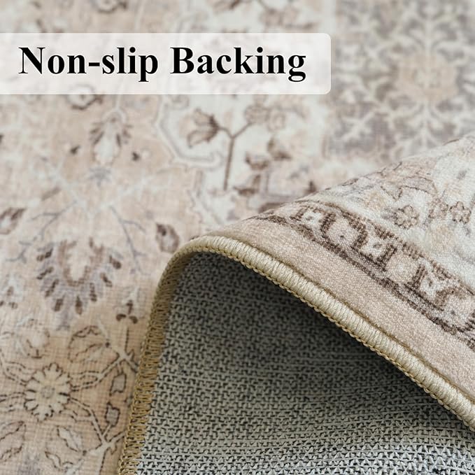 Washable Hallway 3x4 Floor Mats: Farmhouse Non-Slip Kitchen Sink Area Rug Water-Resistant Small Carpet for Living Room Bathroom Thin Soft Doormat Easy-Clean Decorative Rug for Pets Family(3x4,Beige)