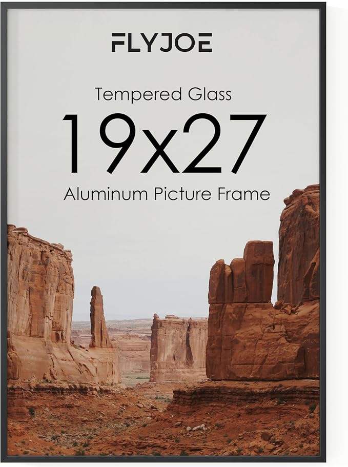 FLYJOE 19x27 Metal Picture Frame - Black Aluminum Picture Frames with Real Glass, Wall Mounting Horizontally or Vertically, Diploma, Certificates and Decor for Wall Gallery 27x19 Frame, Black
