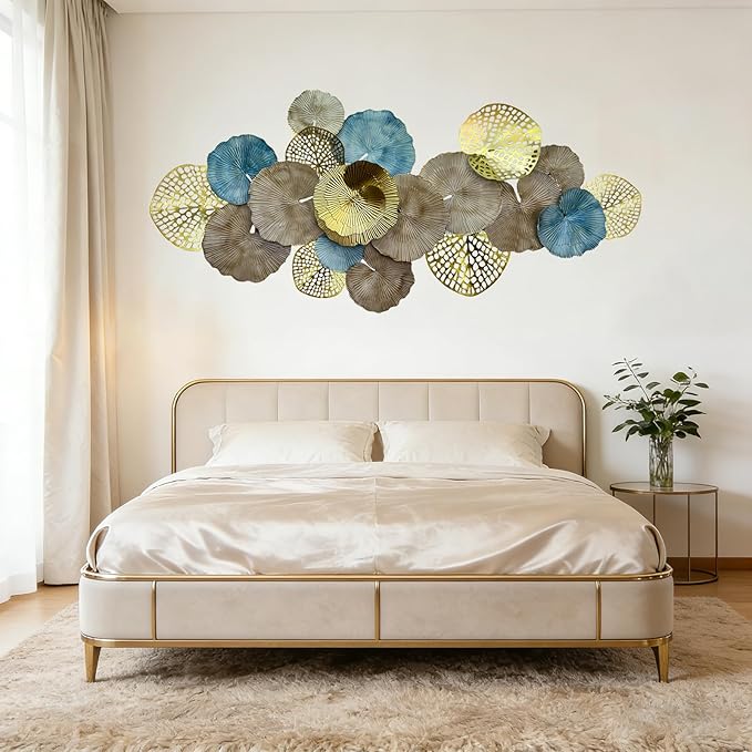 Roivikis Large Metal Wall Art Decor, 3D Abstract Lotus Leaves Wall Handcrafted Modern Decoration for Indoor Outdoor for Living Room, Bedroom, Entryway 52" x 24"