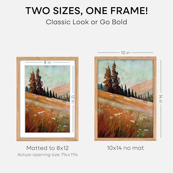 Homeforia 10x14 Picture Frame Wood, High End Natural Oak 10x14 Light Wooden Poster Frames with Mat 8x12, 10 x 14 Frames Matted to 8 x 12 Photo, 14x10 Hanging Frames, Tempered Glass, Wall Kit, Set of 3