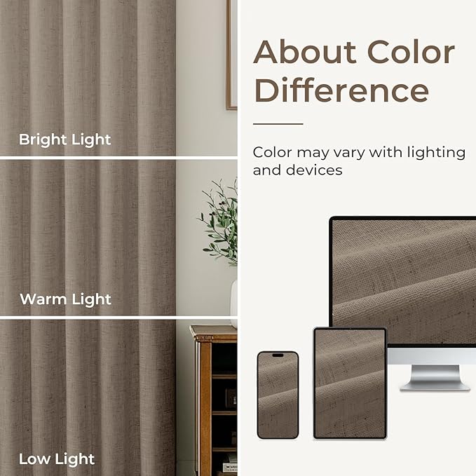 CAPALOCA Pinch Pleated Blackout Curtains 102 Inches Long, Linen Blend, 100% Blackout Drapes with 20 Hooks, Ideal for Bedroom and Living Room, 40" W x 102" L (Pack of 2), Burlywood Birch