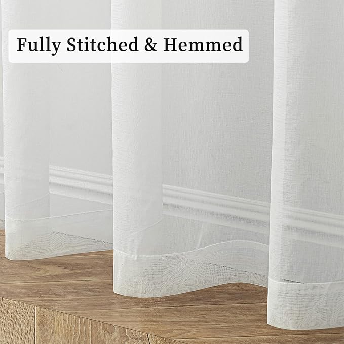 MIULEE 2 Panels Ivory Sheer Window Curtains Elegant Grommet Top Window Voile Drapes/Treatment Linen Textured Panels for Bedroom Living Room (54X84 Inches)