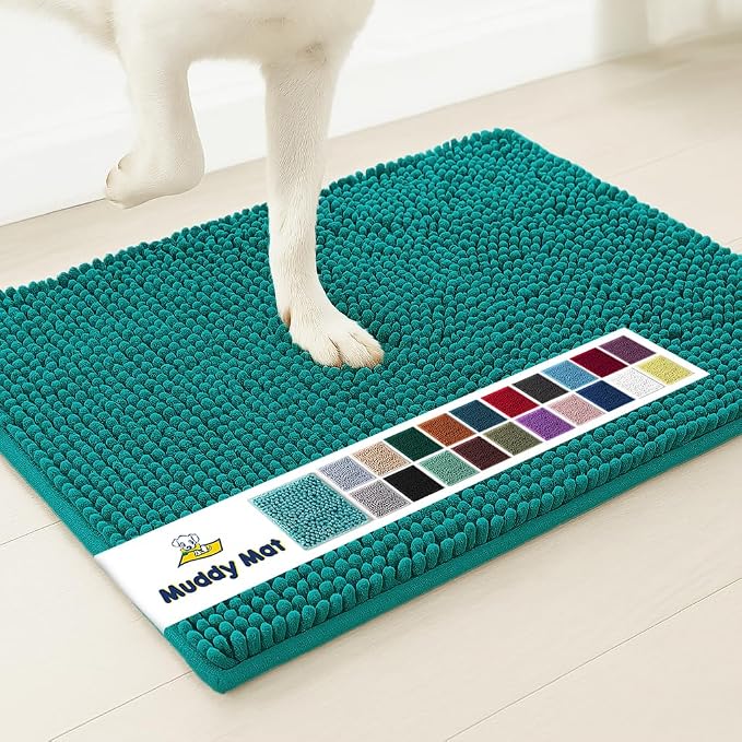 Muddy Mat® | Super Water Absorbent Door Mat Indoor, Microfiber Quick Dry Chenille Entryway Rug, Slip Resistant Front Door Mat, Indoor Mats for Entryway, Machine Washable Pet Rug, Teal 48" x 72"