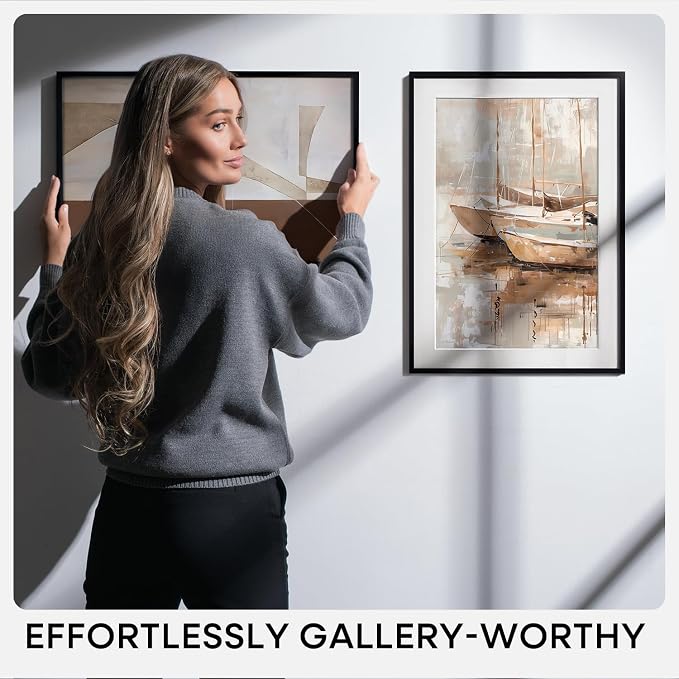 Homeforia 24x30 Poster Frame Black, High End Metal 24 x 30 Picture Frames with Mat 18 by 24 inches Photo, 24x30 Black Frame Matted to 18x24 Print, 30x24 Large Frame, Tempered Glass, Wall Kit, Set of 3