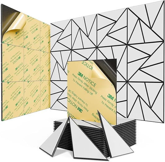 18 pack Acoustic Panels With Self-Adhesive, 12"X 12"X 0.4"Sound Proof Foam Panels, Sound Panels High Density, Soundproof Wall Panels for Home Studio Office- BlackBase + WhiteFace V2