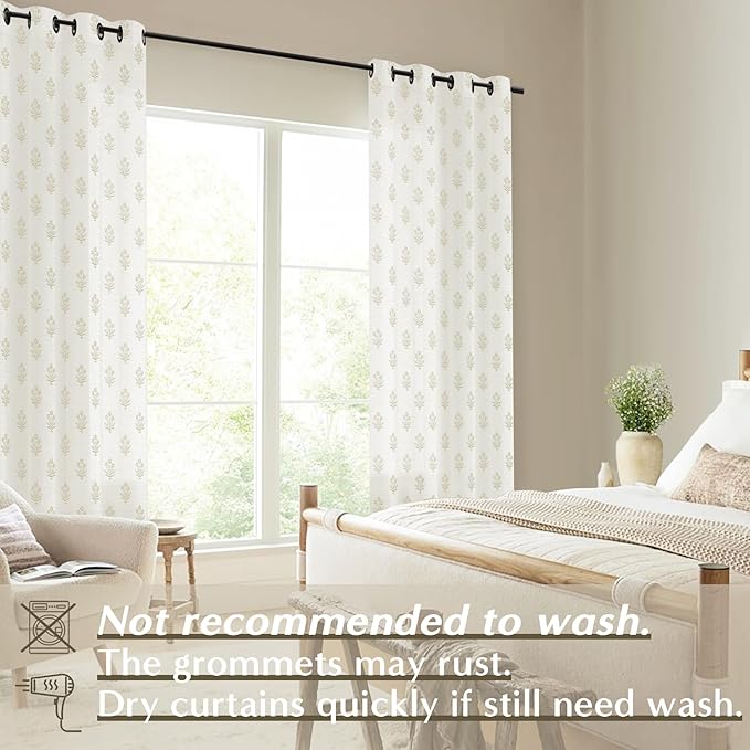 Neutral Floral Pattern Farmhouse Linen Curtains for Living Room, 96 Inch Long 2 Panel Set Floor to Ceiling Curtains Sheer for Bedroom, 8FT 8 FT Length
