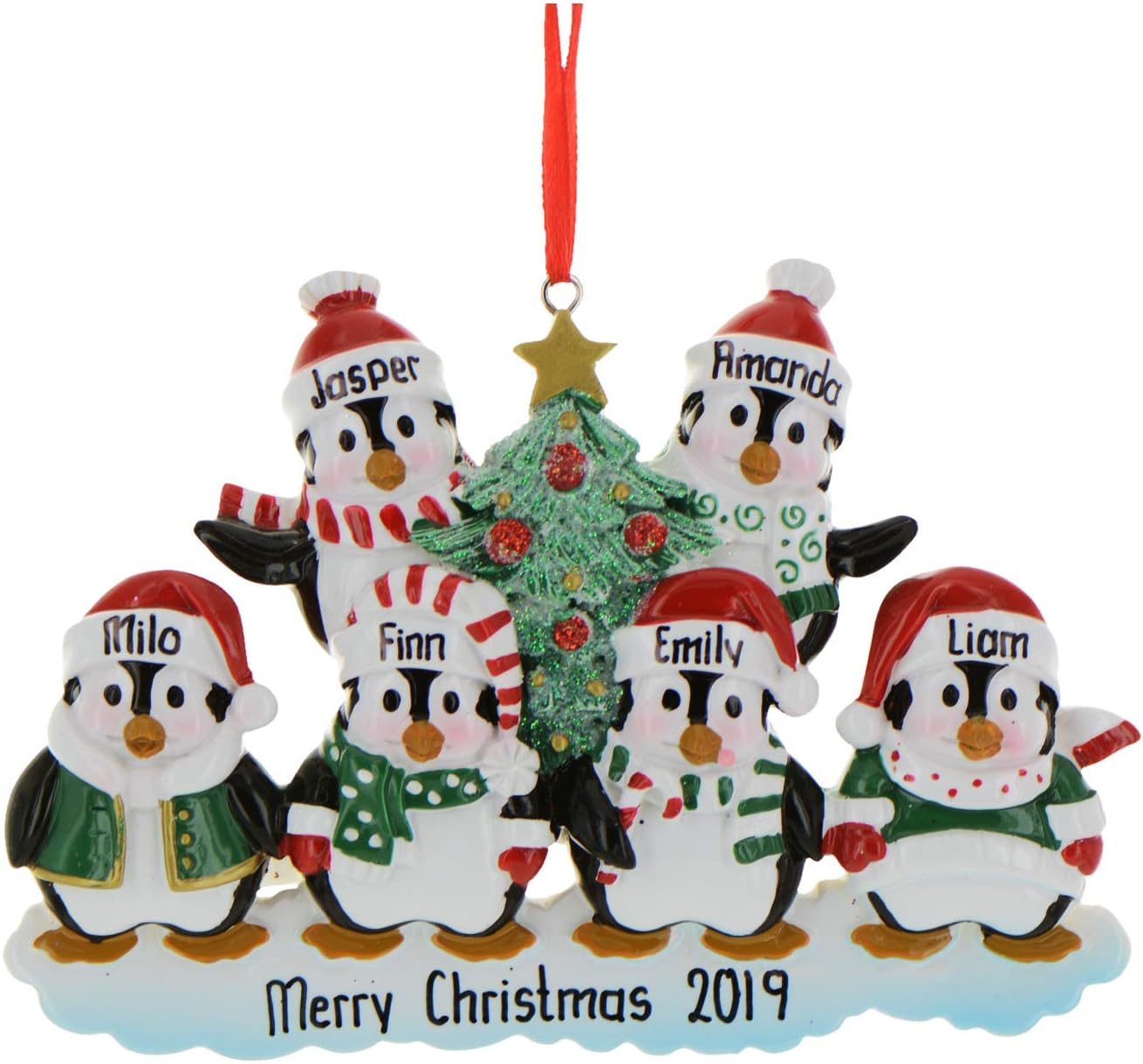 3D Penguin Family of 6 Ornament 2025 Personalized Family Christmas Ornaments 2025 | Snowy Xmas Tree Holiday Penguins Personalized Tree Ornaments for Grandchildren Siblings & Grandkids of Six Ornament