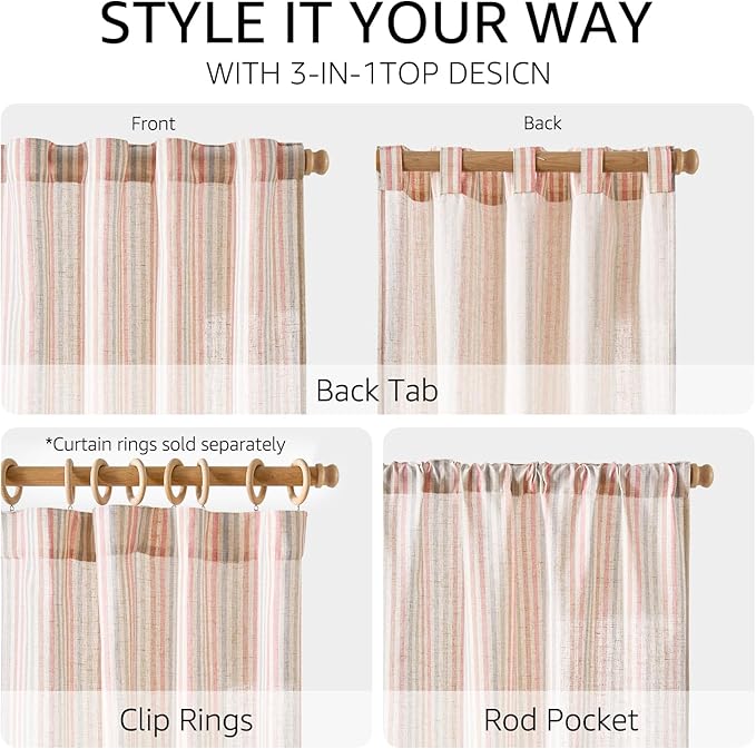 jinchan Linen Curtains 84 inch Candy Stripe for Kids Room Back Tab 2 Panels | Kids Curtains for Living Room Baby Girls Room,Ticking Stripe,Nursery Drapes, Window Treatments,Cottagecore,Light Filtering