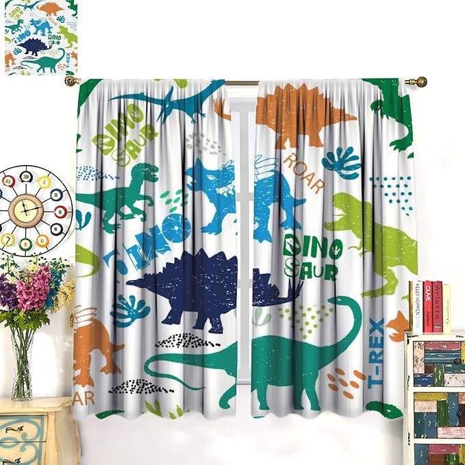 YCness Kids Dinosaur Curtains Cartoon Dino Blackout Boys Window Treatments for Boys Girls Children Nursery Living Room Bedroom Decor Fabric Set 2 Panel 42x54 Inch 80% Shading Rate