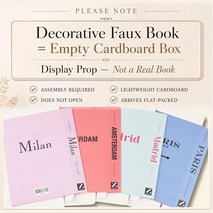 PROBENEX 4 Pcs Decorative Books | Faux Pastel Coffee Table & Shelf Decor | Soft Muted Look for Living Room, Office and Entryway - Not Real, Tool-Free 2-Min Setup