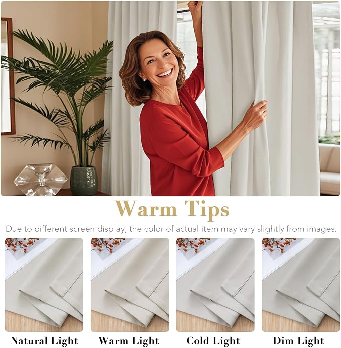 H.VERSAILTEX Blackout Curtains Thermal Insulated Window Treatment Panels Room Darkening Blackout Drapes for Living Room Back Tab/Rod Pocket Bedroom Draperies, 52 x 72 Inch, Ivory/Cream, 2 Panels