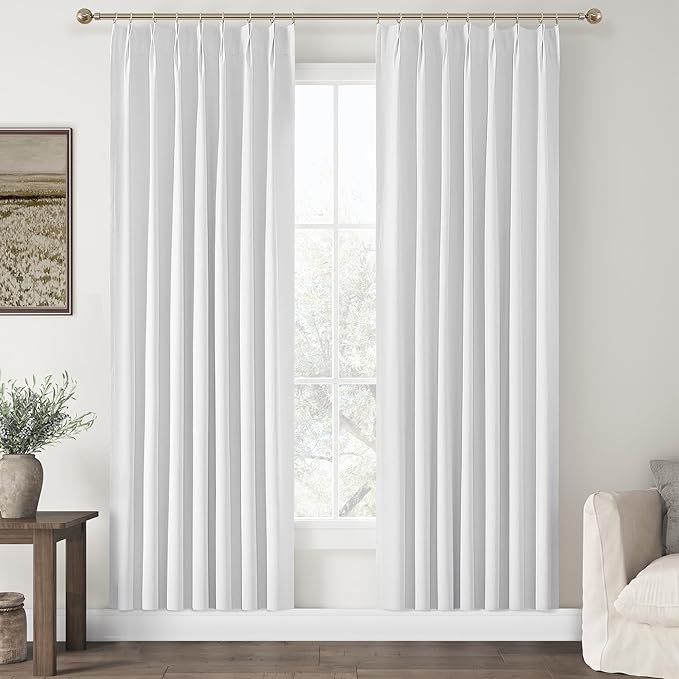 White Pinch Pleated Curtains Full Blackout Linen Curtain Thermal Insulated Window Curtains 80 inch for Living Room Bedroom Room Darkening Pinch Pleat Drapes with Hooks Back Tab 2 Panels 40" Wx80" L
