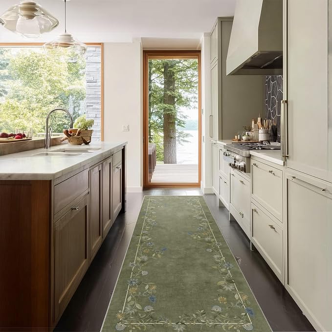 Washable Kitchen Rug Runners for Hallways: 2'6"x8' Entryway Rug Stain Resistant Non Slip Low Pile Soft Living Room Floor Carpet Runner for Bedroom Laundry Room Farmhouse Indoor