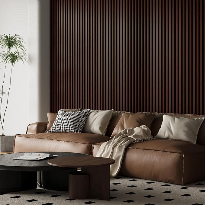 Art3d 2-Pack 104" x 15.75" Acoustic Slat Wood Wall and Ceiling Panels, Fluted Modern Sound Absorbing Panels, Dark Walnut