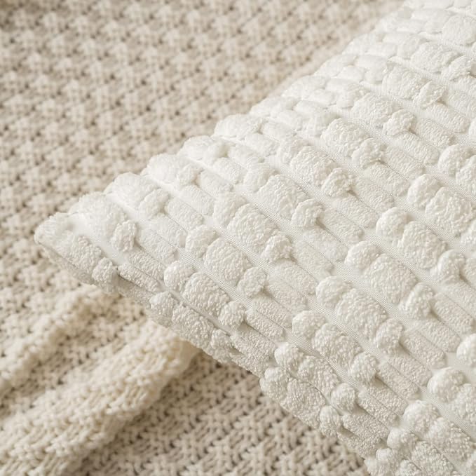 MIULEE Pack of 2 Corduroy Decorative Euro Sham Throw Pillow Covers 24x24 Inch Soft Boho Striped Pillow Covers Modern Farmhouse Home Decor for Sofa Living Room Couch Bed Pure White