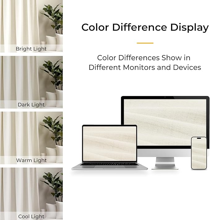 INOVADAY 100% Blackout Curtains for Bedroom, Black Out Curtains 96 Inch Long, Clip Rings Linen Blackout Drapes, Thermal Insulated Room Darkening for Living Room, 2 Panels - Lightcream,W50xL96