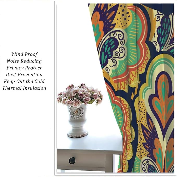Modern, Minimalist Blackout Curtains; Vintage Bohemian Paisley and Floral Patterns; for Bedrooms, Living Rooms, and Kitchens84X84 Inch