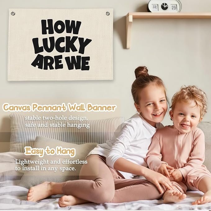 RTXLEZM How Lucky Are We Inspirational Canvas Banner,Kids Room Decor | Minimalist Positive Affirmations Wall Art Prints for Toddler Boys Girls Nursery Bedroom Playroom Decor, 20x30 Inch