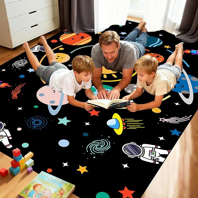 Space Rug for Boys Room - Outer Space Rug for Bedroom Machine Washable 6x8 Feet Solar System Planet Theme Carpet Decor for Playroom Classroom Decor