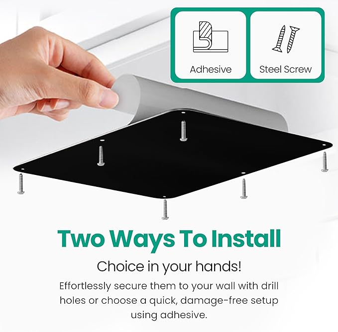 17.5inchX11.5inch Large Stainless Steel Plate for Magnets, 3M Adhesive Back, Mounting Screws, Ideal for Magnetic Shelf, Spice Holders, Colorful Magnets as a Gift. Mount Anywhere! (Black, 1 Pack)
