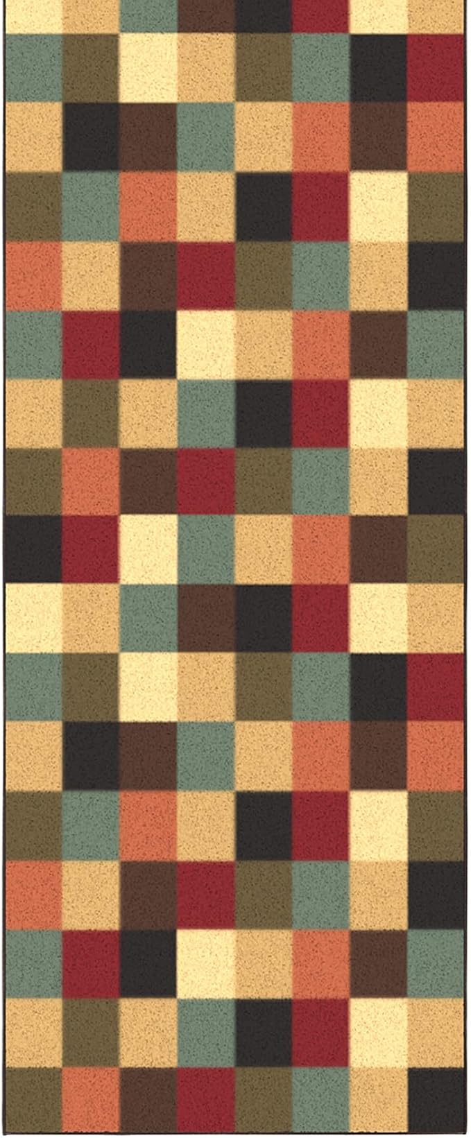 Ottomanson 2'7" x 16' Extra Long Hallway Runner Rug – Non Slip Low Pile Carpet Runner for Hallways, Corridors & Narrow Spaces, Checkered Multicolor