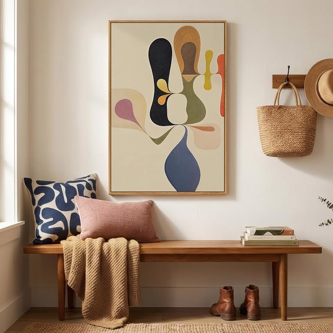 Framed Mid Century Modern Wall Art for Living Room, Colorful Abstract Geometric Canvas Paintings Prints Canvas Artwork for Walls, Vertical Contemporary Pictures Wall Decor for Bedroom Office, 24x36 In