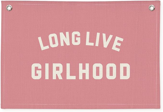 Long Live Girlhood Banner, Girls Baby Nursery Decor, Toddler Girl Room Decor, Pink Girls Room Wall Decor, 30x20 Inch Linen Wall Hanging Canvas Banner Flag - Hot Pink
