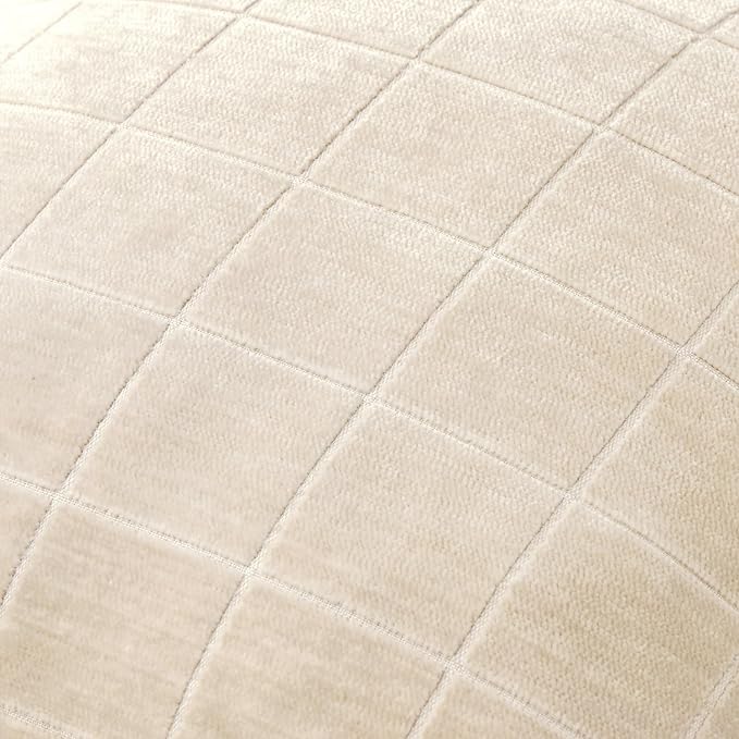 MIULEE Beige Plaid Decorative Throw Pillow Covers 26x26 Set of 2 | Vintage Check Chenille Couch Pillows Neutral Boho Farmhouse Cushion Covers Modern Home Decor for Sofa Bed Living Room