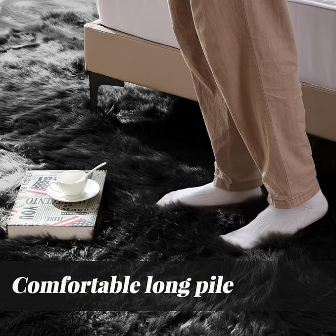 ORINOVA Black Shag Washable Furry Fur Area Rugs for Bedroom Faux Sheepskin Fuzzy Fur Nursery Rug Runners 2x6 Cute Room Décor