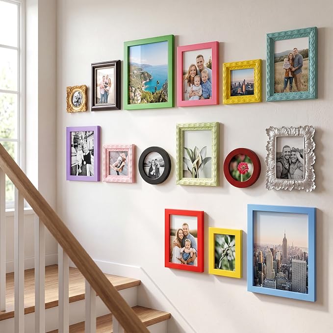 Kathfly 15 Pack Vintage Picture Frames for Wall, Tabletop Display Ornate French Country Frames Vintage Farmhouse Decor Antique Wall Frame Set for Gallery Bedroom Living Room Decor (Dopamine)