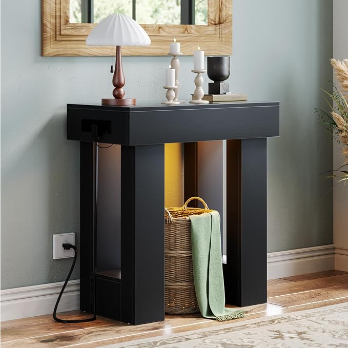 Unikito 32" Entryway Table with Socket and Sensor Light, Narrow Console Table with Storage Behind Couch, Farmhouse Entryway Table for Hallway, Behind the Couch, Living Room
