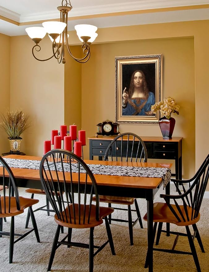 DECORARTS - Portrait Of Christ in Salvator Mundi by Leonardo Da Vinci. Giclee Prints on Acid Free Cotton Canvas. Classic Art Reproduction in Fine Art Frame. Total Size w/Frame: 20.75x28.75 in