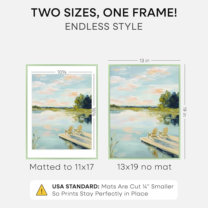 Homeforia 13x19 Picture Frame Sage Green, High End Metal 13x19 Poster Frames with Mat 11x17 inch Photo, 13 x 19 Sage Green Frame Matted to 11 by 17 Art, 19x13 Frame, Tempered Glass, Wall Kit, Set of 2