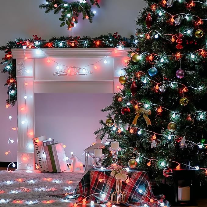 JMEXSUSS Connectable 100 LED Globe Red and White Christmas Lights Indoor | Globe String Lights Plug in with Remote, 33 ft 8 Modes Christmas Lights Outdoor for Bedroom Room Party Christmas Decor