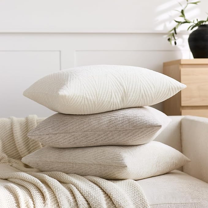 Summer Pillow Covers 24x24 Inch Set of 2, Soft Decorative Throw Pillow Covers with Leaves Texture, Hidden Zipper for Home Sofa Bed Couch (Beige, 24" x 24" (Pack of 2))