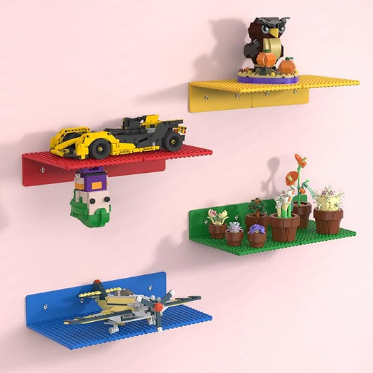 BlissBox 8-Pack Small Floating Shelves for Wall Compatible with Lego Building Bricks, 5x5.5inch Dual‑Sided 16x17 Studs for Brick Storage and Display, ABS Display Shelves for Room Decor, Multicolor