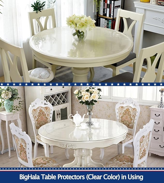 Clear Plastic Round Table Protector PVC Tablecloth Cover Vinyl Table Cloths Easy Clean Waterproof Wipeable Furniture Topper Pad for Dining Room Coffee Banquet Tables Mat Desk Circle Pad 44 " Diameter
