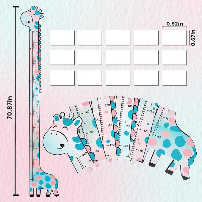 Wooden Growth Chart for Kids,Giraffe Height Chart for Boy Girls,Measuring Board for Kids Height,for Child's Room,Nursery Decor Decoration Wall Art (Blue and Pink Gradient Giraffe)