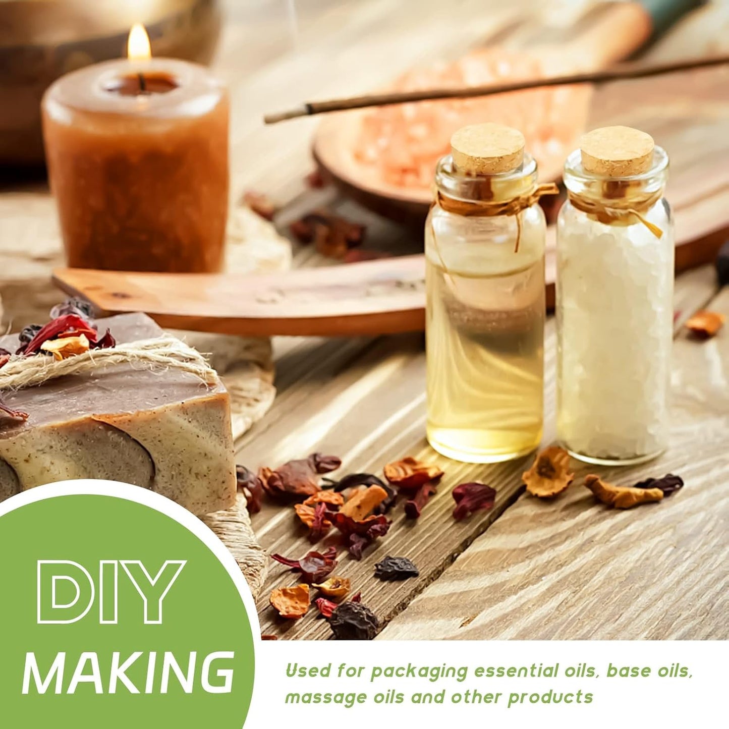 WFPLUS 60 Pcs 10ml Small Glass Bottles with Cork Stopper - DIY Mini Glass Jars, Tiny Clear Vials with Cork for Display Art Crafts Decoration Wedding Party Supplies