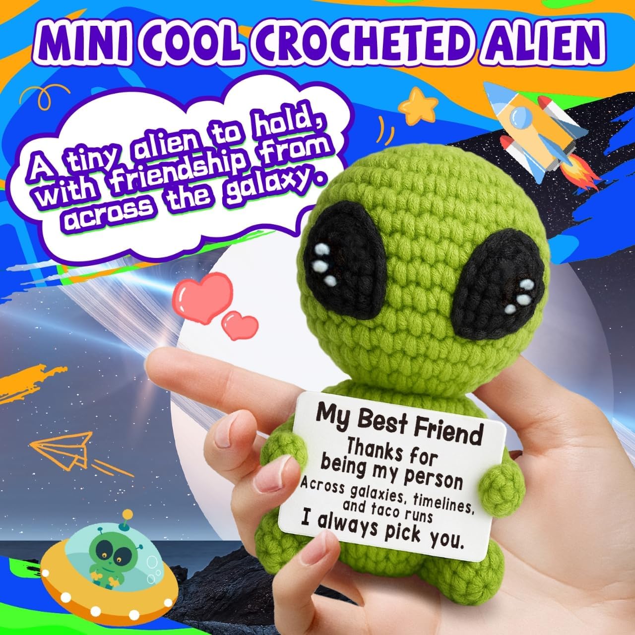 Christmas Unique Long Distance Friendship Gifts Cute Crochet Alien Plush Handmade My Person Fun Figures for Childhood Friends Besties Birthday