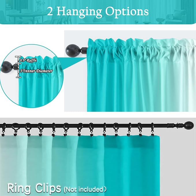 Turquoise Curtains for Living Room 84 Inch Length Teal Ombre Curtains 2 Panel Bedroom Turquoise Ombre Light Filtering Window Curtain Modern Gradient Drapes