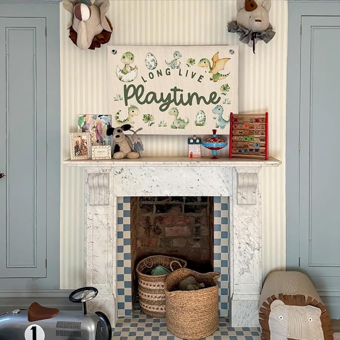 Playroom Dinosaur Wall Decor, Toddler Playroom Decor Hanging Linen Banner,Play Room Wall Decor for Nursery Nursery, 20x30 Inch